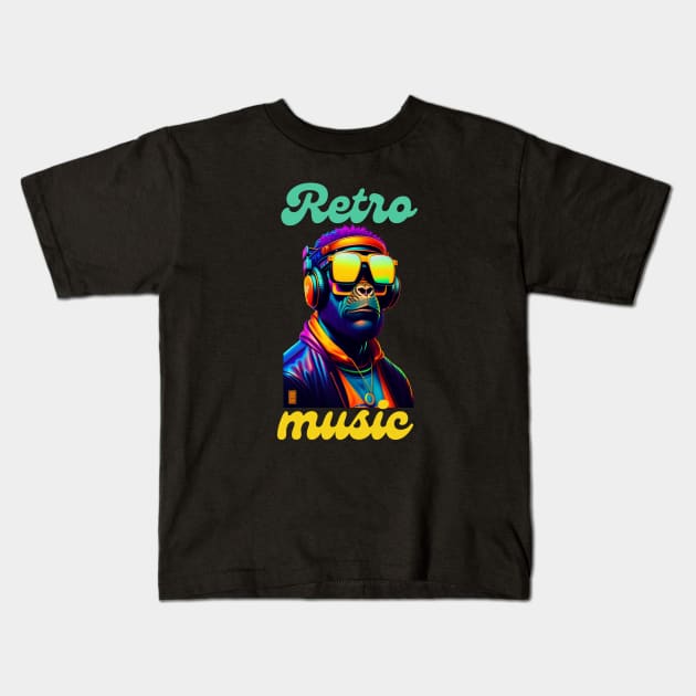 Colorful gorilla listen to music graphic design artwork Kids T-Shirt by Nasromaystro